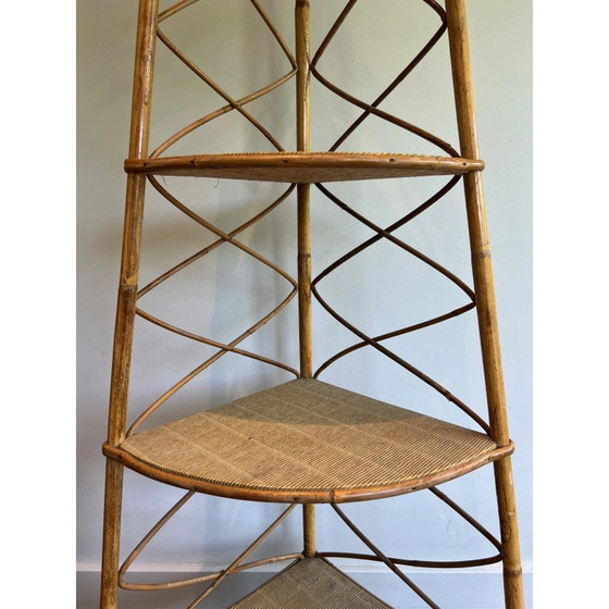 Image 1 of Etagère d'angle en rotin vintage par Adrien Audoux et Frida Minet, France 1950