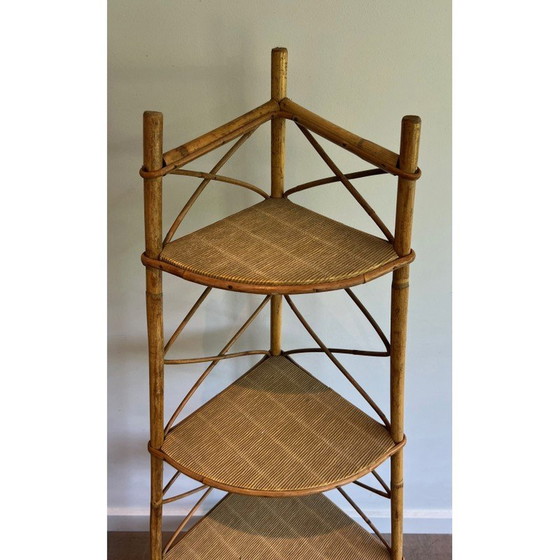 Image 1 of Etagère d'angle en rotin vintage par Adrien Audoux et Frida Minet, France 1950