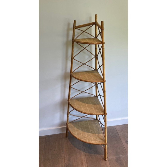 Image 1 of Etagère d'angle en rotin vintage par Adrien Audoux et Frida Minet, France 1950