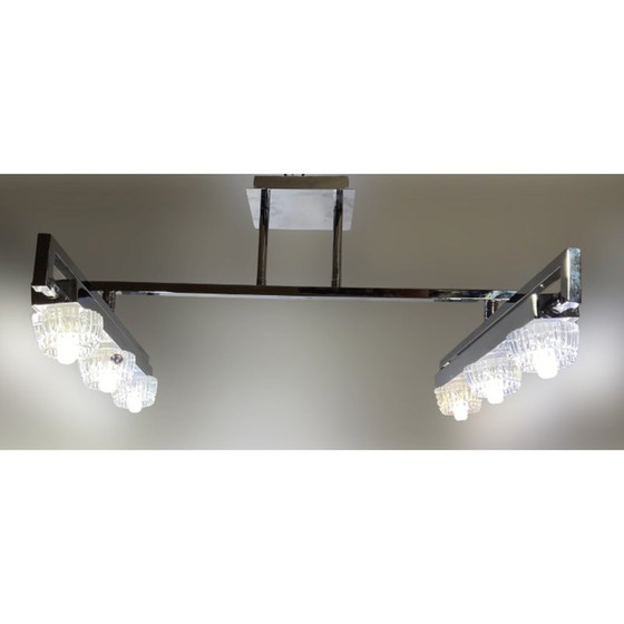 Image 1 of Lampe suspendue vintage en cristal et métal chromé, années 1990