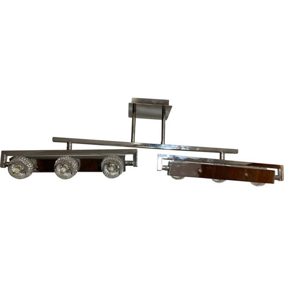 Image 1 of Lampe suspendue vintage en cristal et métal chromé, années 1990