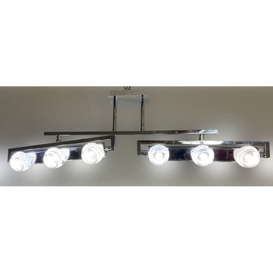 Image 1 of Lampe suspendue vintage en cristal et métal chromé, années 1990