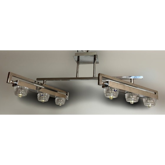 Image 1 of Lampe suspendue vintage en cristal et métal chromé, années 1990