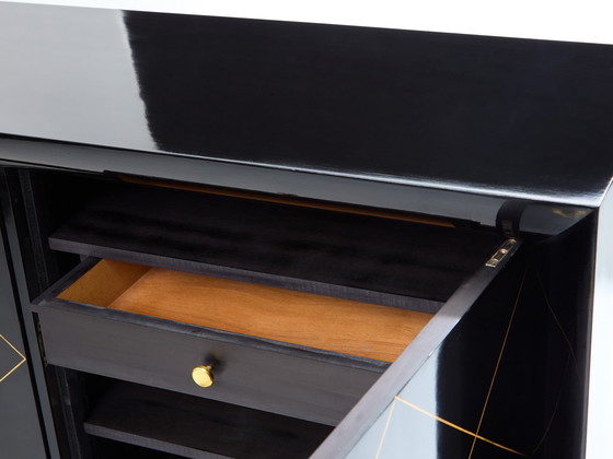 Image 1 of Suzanne Guiguichon Buffet en sycomore ébonisé laiton doré 1940