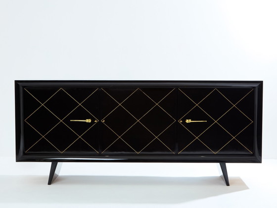 Image 1 of Suzanne Guiguichon Buffet en sycomore ébonisé laiton doré 1940