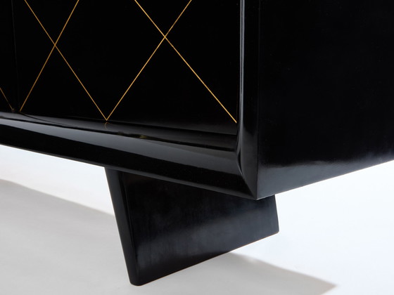 Image 1 of Suzanne Guiguichon Buffet en sycomore ébonisé laiton doré 1940