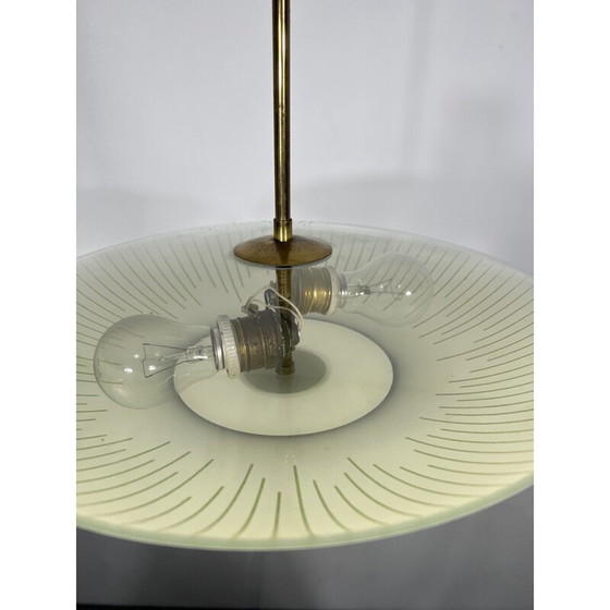 Image 1 of Lustre vintage en verre incurvé et laiton, Italie 1950