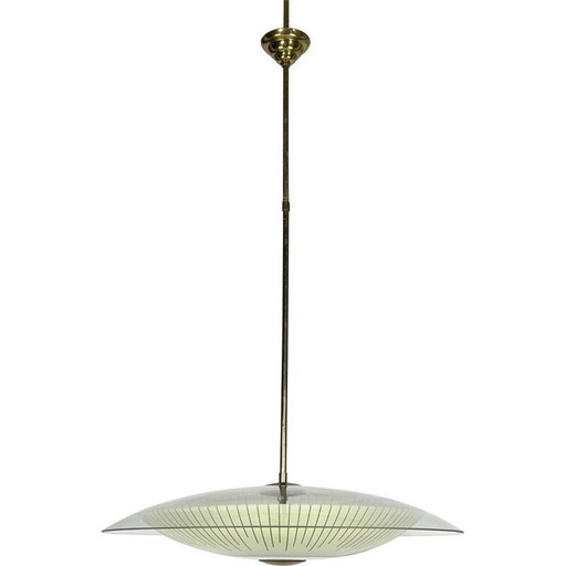 Lustre vintage en verre incurvé et laiton, Italie 1950