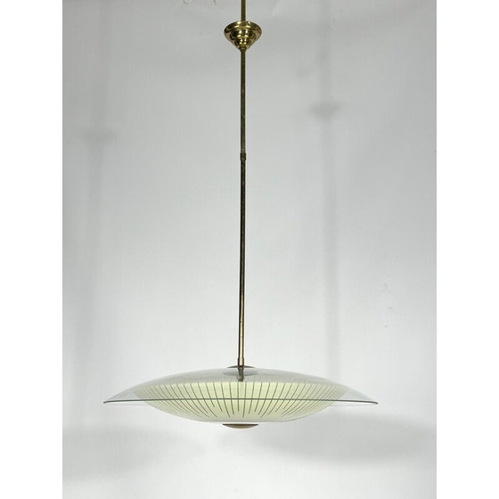 Image 1 of Lustre vintage en verre incurvé et laiton, Italie 1950