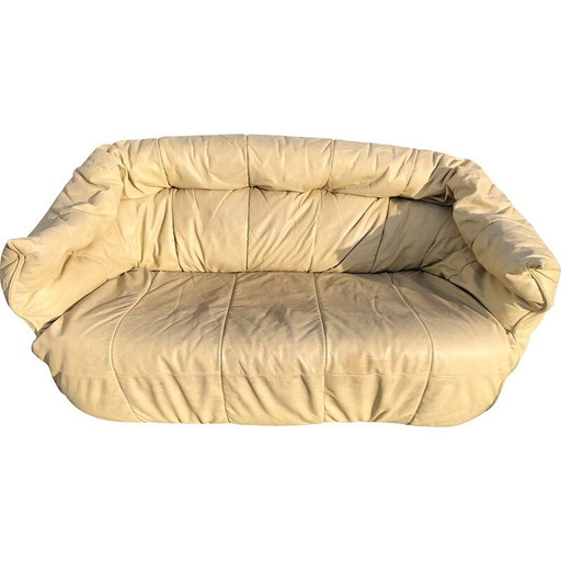 Canapé vintage 2 places en cuir "Brigantin" par Michel Ducaroy pour Ligne Roset, 1970