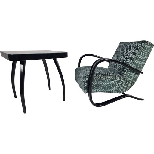 Fauteuil vintage H 269 avec table araignée par Jindřich Halabala pour Up Zavody, Tchécoslovaquie 1940