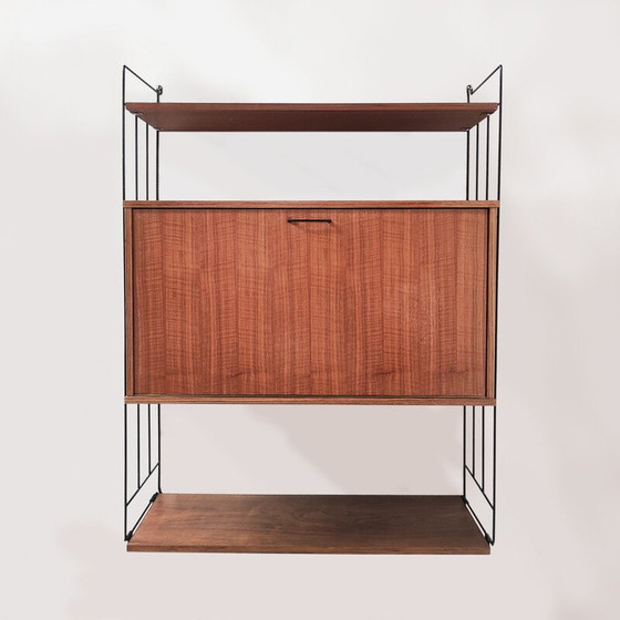 Image 1 of Etagère vintage en métal laqué noir et teck, 1960