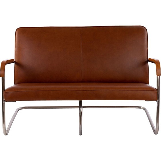 Image 1 of Canapé vintage Bauhaus en cuir et bois de hêtre