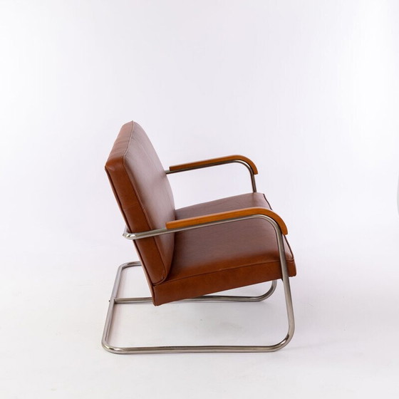 Image 1 of Canapé vintage Bauhaus en cuir et bois de hêtre