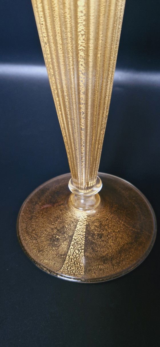 Image 1 of Set de deux bougeoirs en verre de Murano avec feuilles d'or