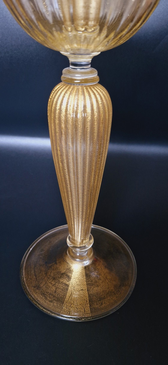 Image 1 of Set de deux bougeoirs en verre de Murano avec feuilles d'or