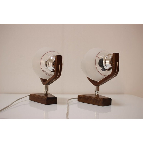 Image 1 of Paire de lampes de table vintage en bois et verre par Dřevo Humpolec, Tchécoslovaquie 1940