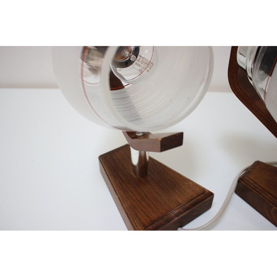 Image 1 of Paire de lampes de table vintage en bois et verre par Dřevo Humpolec, Tchécoslovaquie 1940