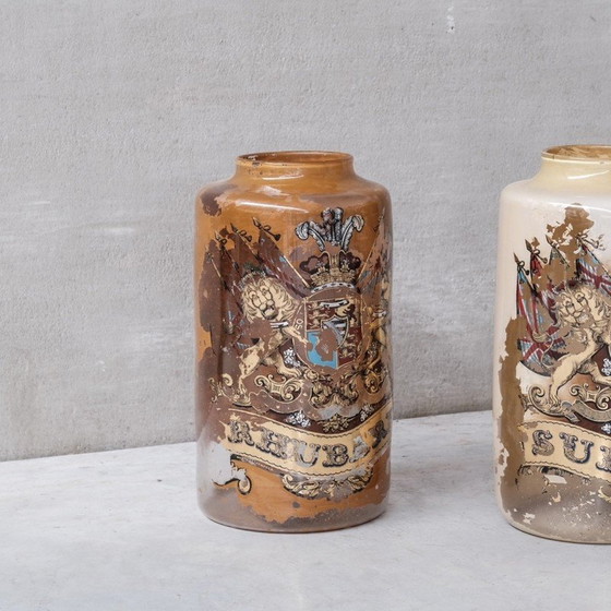 Image 1 of Paire de pots d'apothicaire en verre anglais vintage