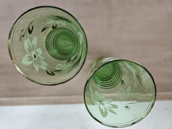 Image 1 of Vintage Antique 2 Verres Verts Braine Le Comte