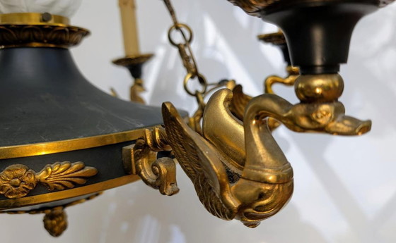 Image 1 of Lustre Empire en cristal et bronze Lucien Gau