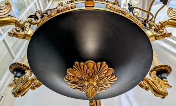 Image 1 of Lustre Empire en cristal et bronze Lucien Gau