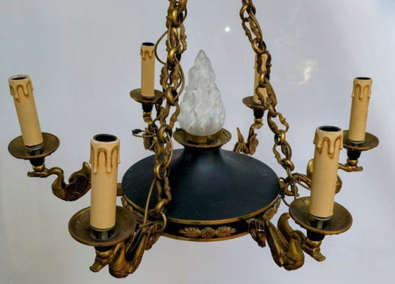 Image 1 of Lustre Empire en cristal et bronze Lucien Gau
