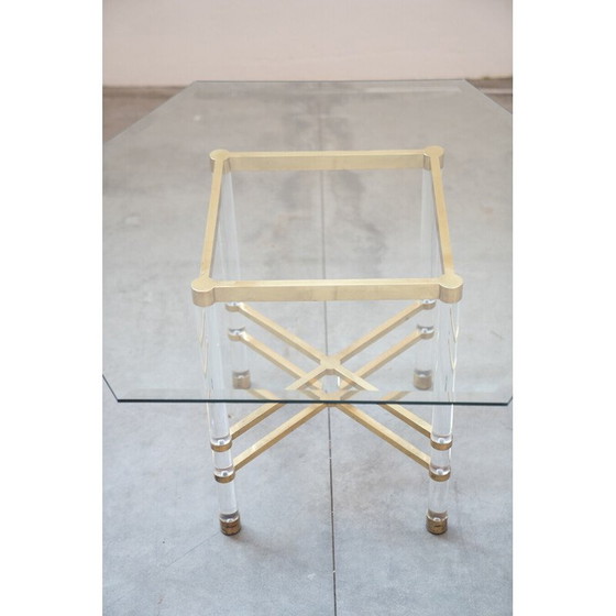 Image 1 of Table hexagonale vintage en verre et laiton par Sandro Petti pour Angolometallarte, Italie 1970
