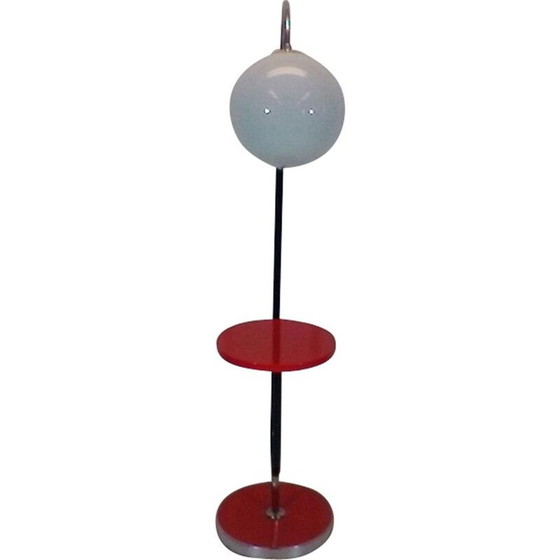 Image 1 of Lampadaire rouge vintage en bois, métal et chrome par Jindřich Halabala, 1930