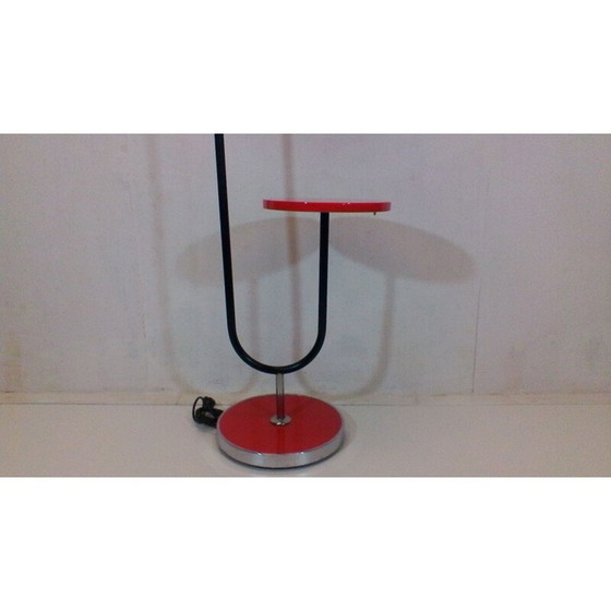 Image 1 of Lampadaire rouge vintage en bois, métal et chrome par Jindřich Halabala, 1930