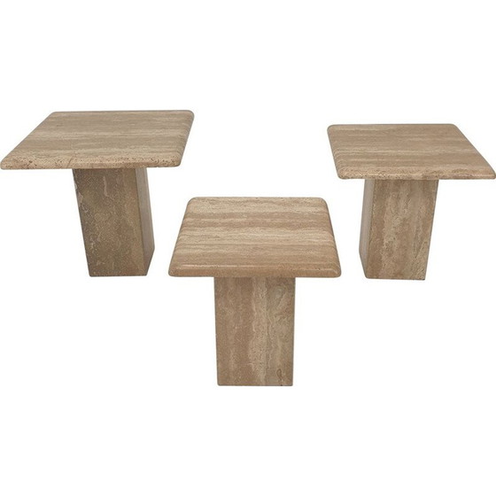 Image 1 of Ensemble de 3 tables basses vintage en travertin, Italie 1980