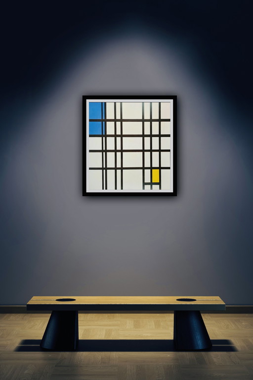 Piet Mondrian : "Rythme fait de lignes noires, 1942". Signé dans la plaque.