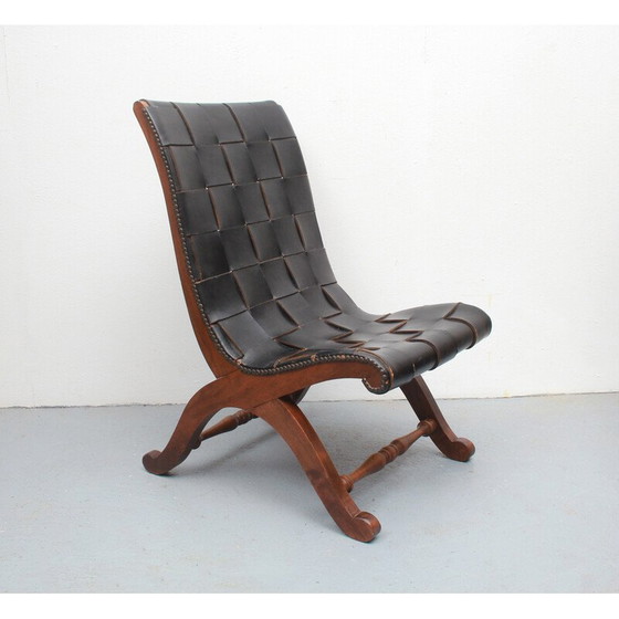 Image 1 of Fauteuil vintage en cuir par Pierre Lottier pour Valentine, Espagne 1950s