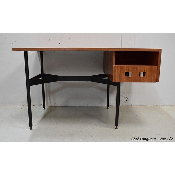Image 1 of Bureau double vintage en placage de teck par Gérard Guermonprez, 1950