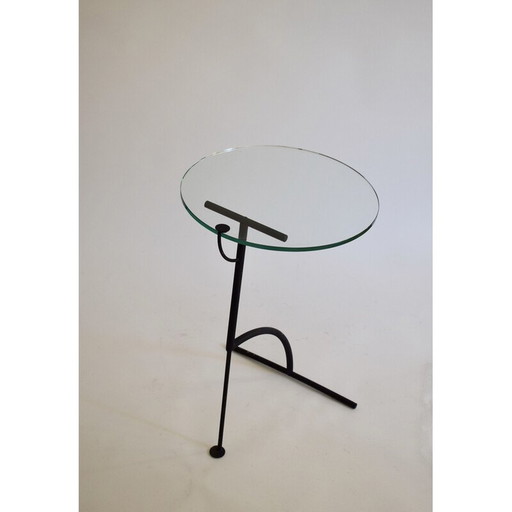 Vintage "Tea for two" side table in black lacquered metal and glass by Gavin Lindsay for Tebong, 1980