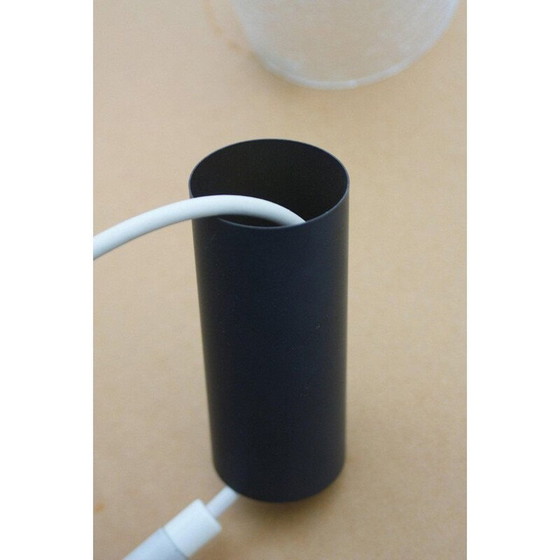 Image 1 of Ensemble de 3 lampes suspendues vintage en verre opale et laiton par Doria