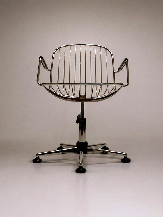 Image 1 of C. 1980 - Fauteuil De Bureau En Chrome Et Cuir Marron - 