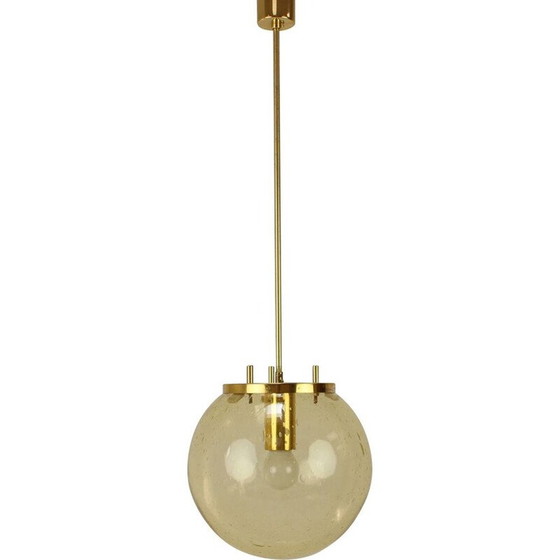 Image 1 of Suspension vintage en laiton et verre par Kamenický Šenov, Tchécoslovaquie 1970