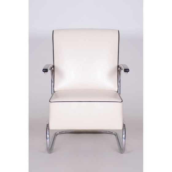 Image 1 of Fauteuil vintage en cuir blanc par Mucke Melder, Tchécoslovaquie années 1930