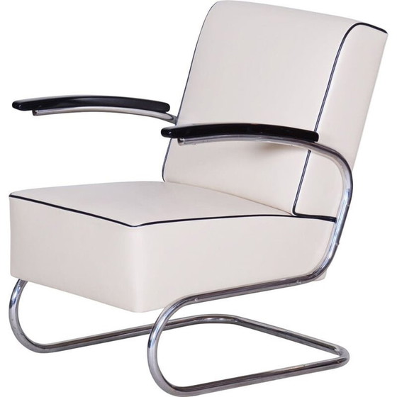 Image 1 of Fauteuil vintage en cuir blanc par Mucke Melder, Tchécoslovaquie années 1930