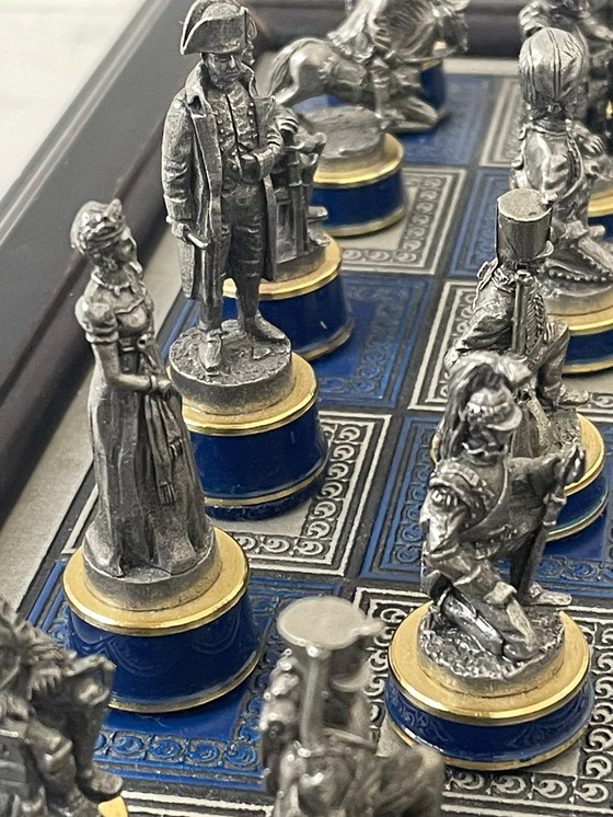 Image 1 of Franklin Mint - Jeu d'échecs - Bataille de Waterloo - Pièces en étain - Edition limitée