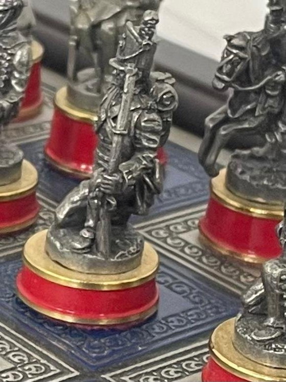 Image 1 of Franklin Mint - Jeu d'échecs - Bataille de Waterloo - Pièces en étain - Edition limitée