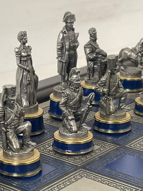 Image 1 of Franklin Mint - Jeu d'échecs - Bataille de Waterloo - Pièces en étain - Edition limitée