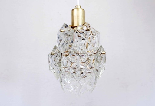 Lampe suspendue en cristal et laiton Kinkeldey, Allemagne 1970