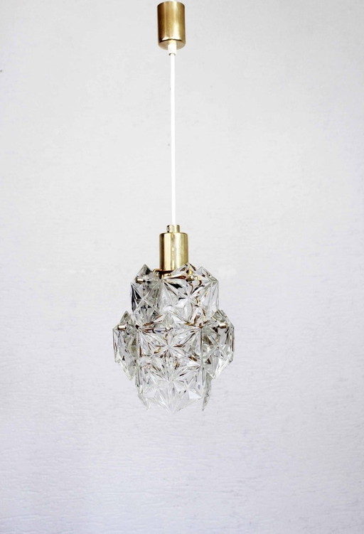 Lampe suspendue en cristal et laiton Kinkeldey, Allemagne 1970