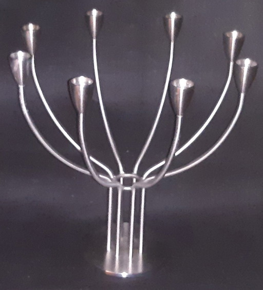 Chandelier Hagberg à 8 branches (acier inoxydable), version avec signature gravée