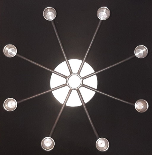 Chandelier Hagberg à 8 branches (acier inoxydable), version avec signature gravée