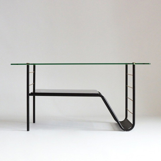 Image 1 of Table basse vintage en métal laqué noir et verre, France 1950
