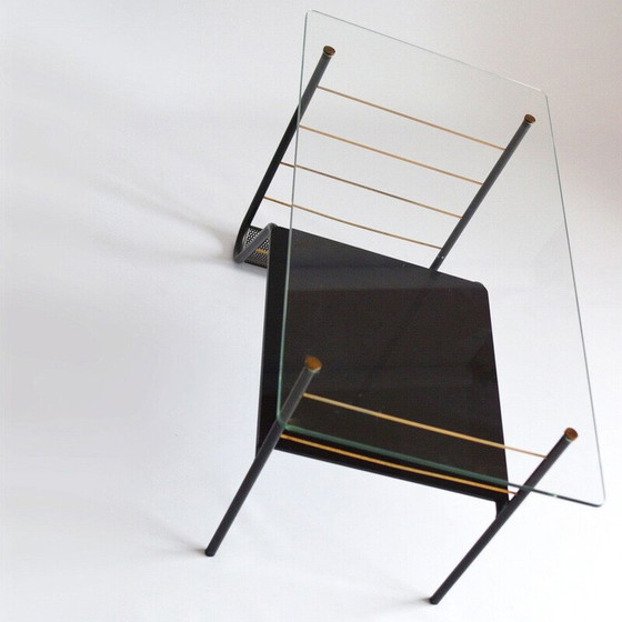 Image 1 of Table basse vintage en métal laqué noir et verre, France 1950