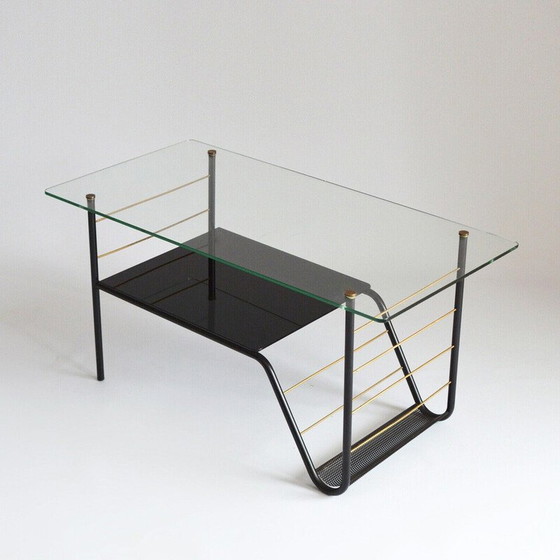 Image 1 of Table basse vintage en métal laqué noir et verre, France 1950